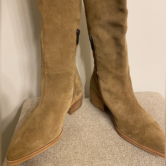 Vince Camuto Beaanna Tan Suede Inside Zip Western Cowgirl Boots - Picture 8 of 15